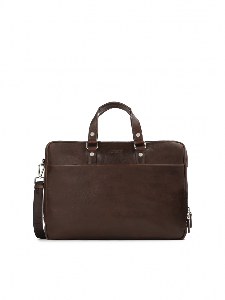 Large brown leather hand bag with aged effect ENRICO
