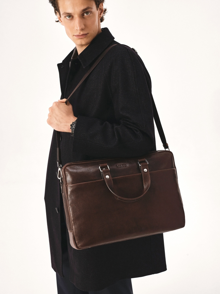 Large brown leather hand bag with aged effect ENRICO