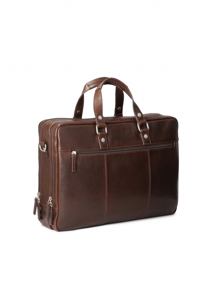 Large brown leather hand bag with aged effect ENRICO