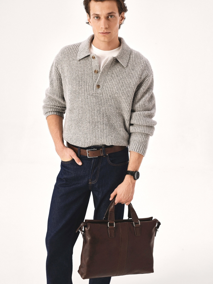 Brown leather bag with hand grips  IGNACE