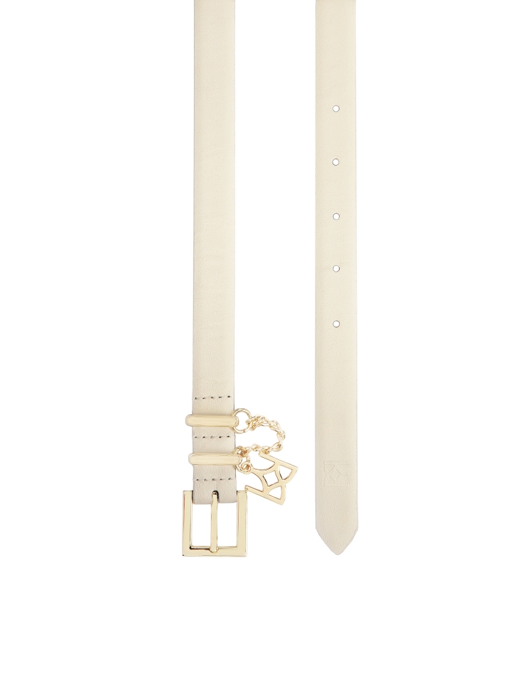 Cream narrow belt with two metal loops and chain  CARROLL
