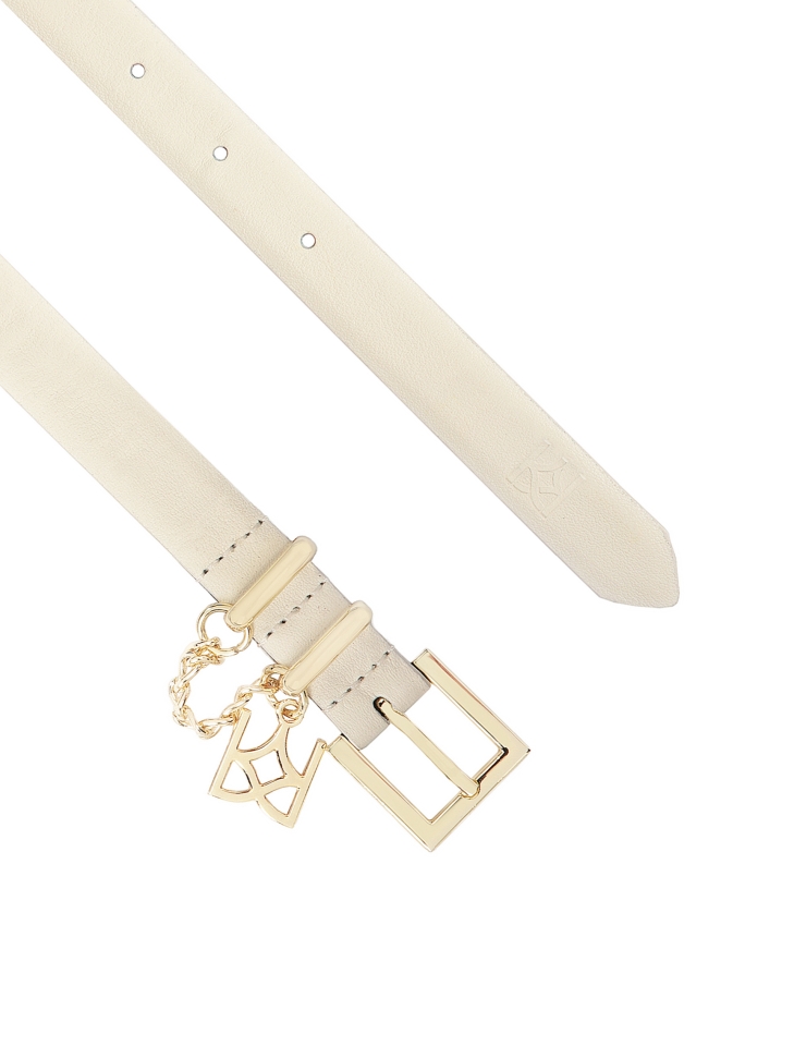 Cream narrow belt with two metal loops and chain  CARROLL