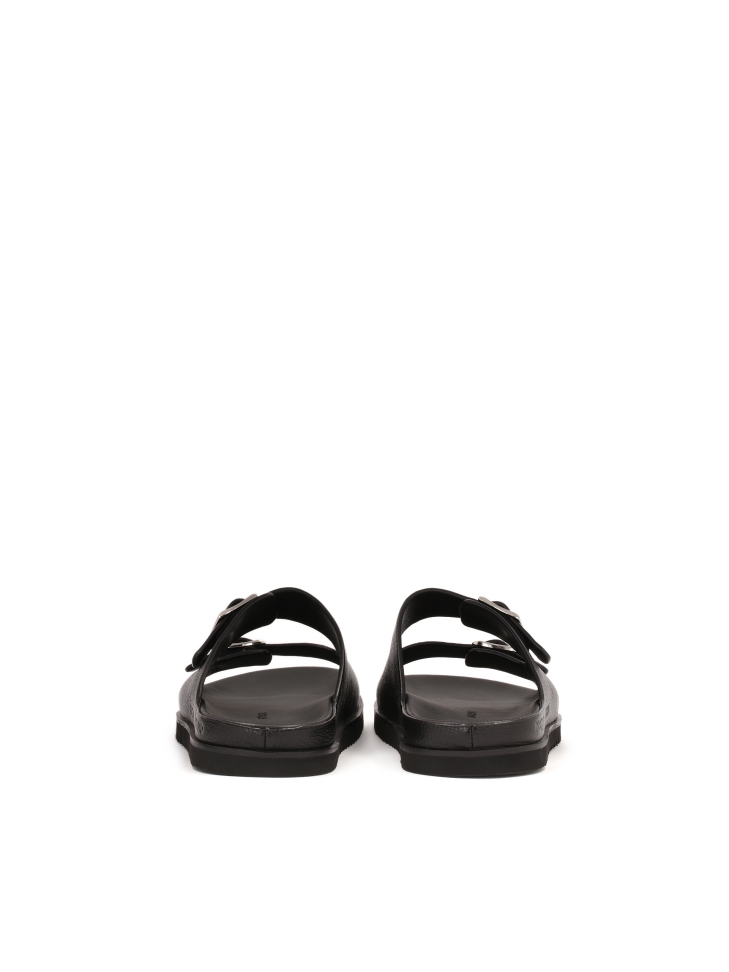 Black leather slides with two straps  JEFFERSON