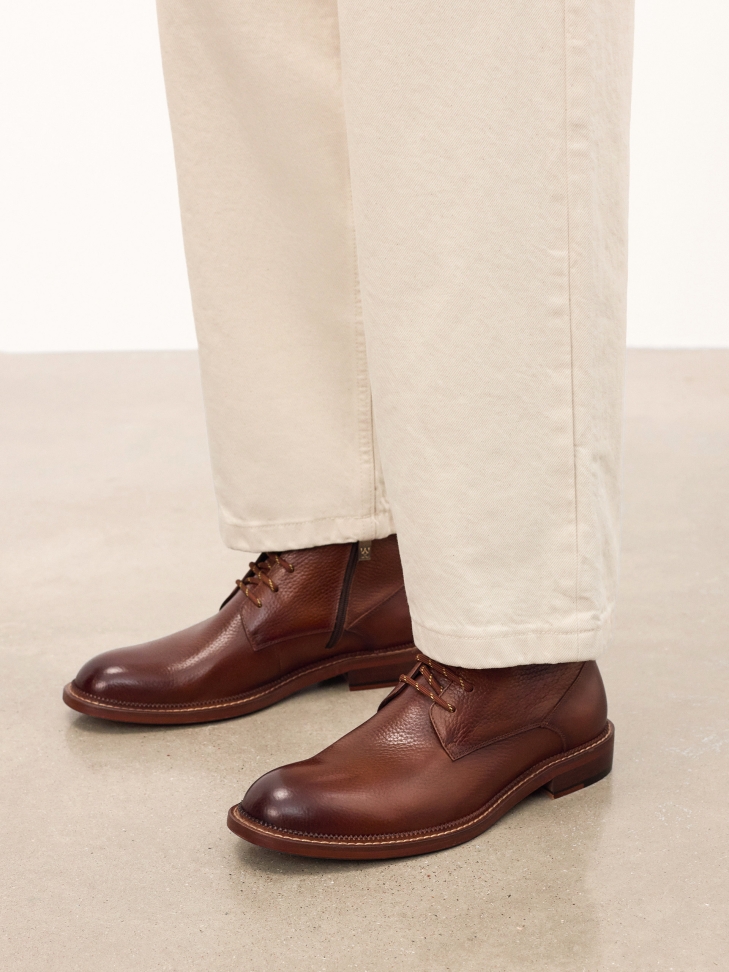 Brown boots with zipper and lacing LETO
