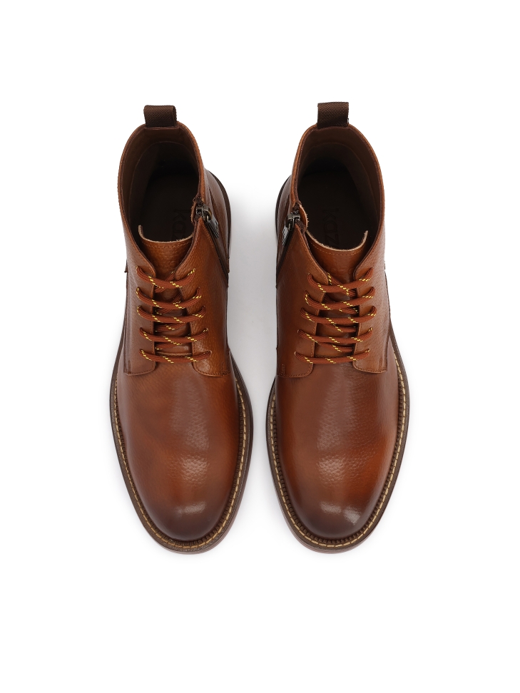 Brown boots with zipper and lacing LETO