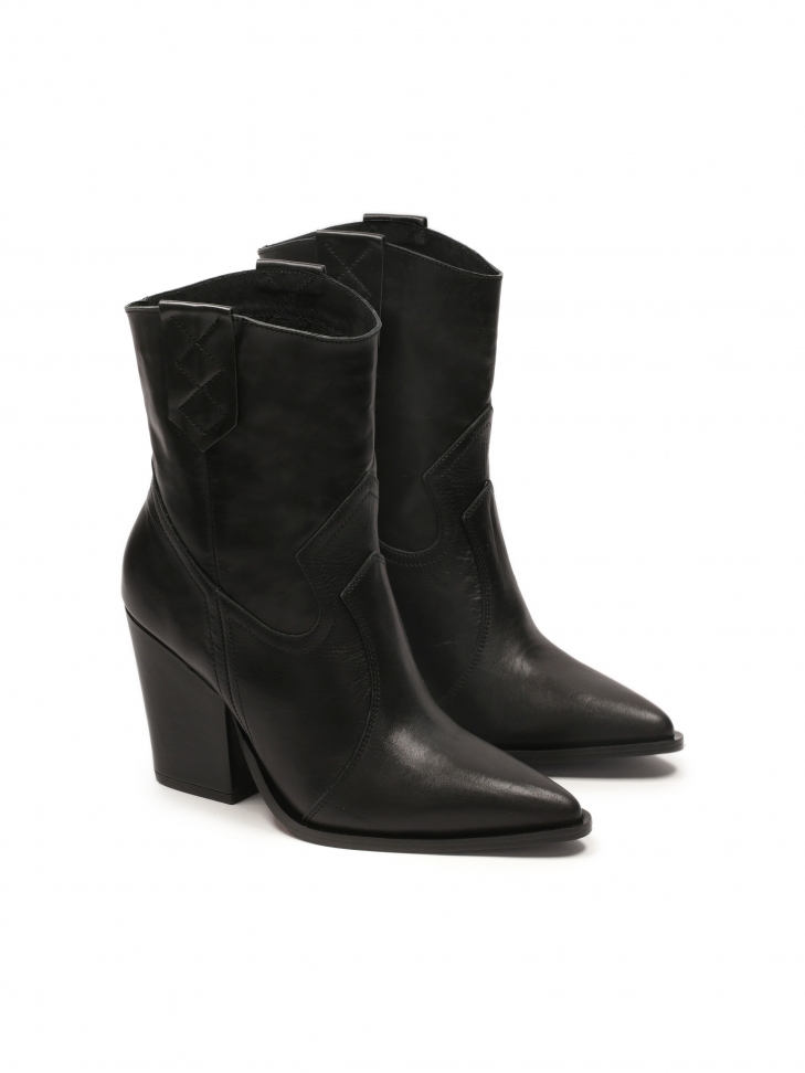 Black leather heeled cowboy boots GANGES