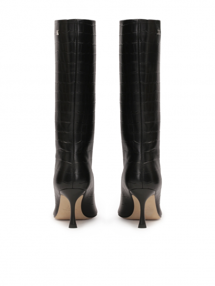 Black high top boots with embossed leather upper  KS SENCE