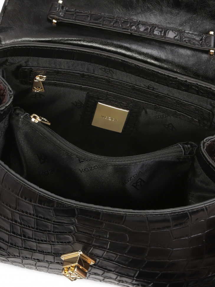 Black embossed leather bag LEAN