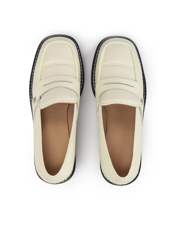 Off-white leather loafers with black sole IVETTE