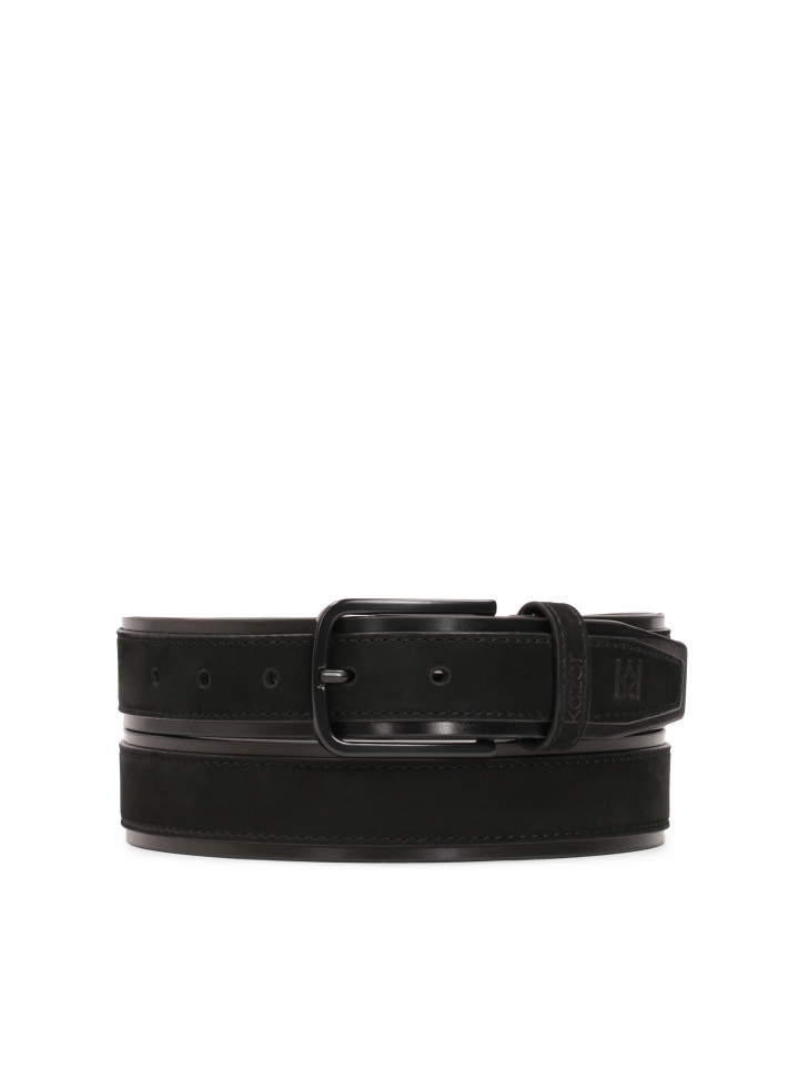 Casual black nubuck and grain leather belt  JEREMIUS