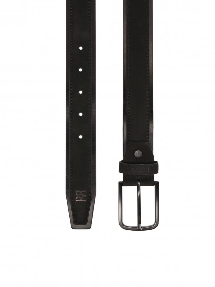 Casual black nubuck and grain leather belt  JEREMIUS