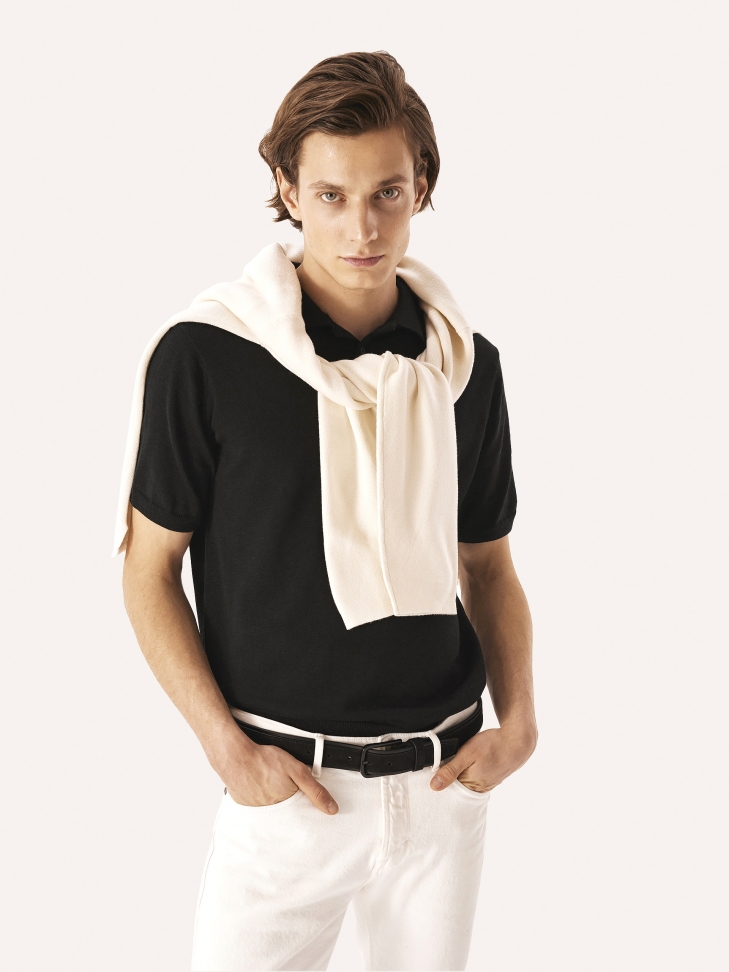 Casual black nubuck and grain leather belt  JEREMIUS