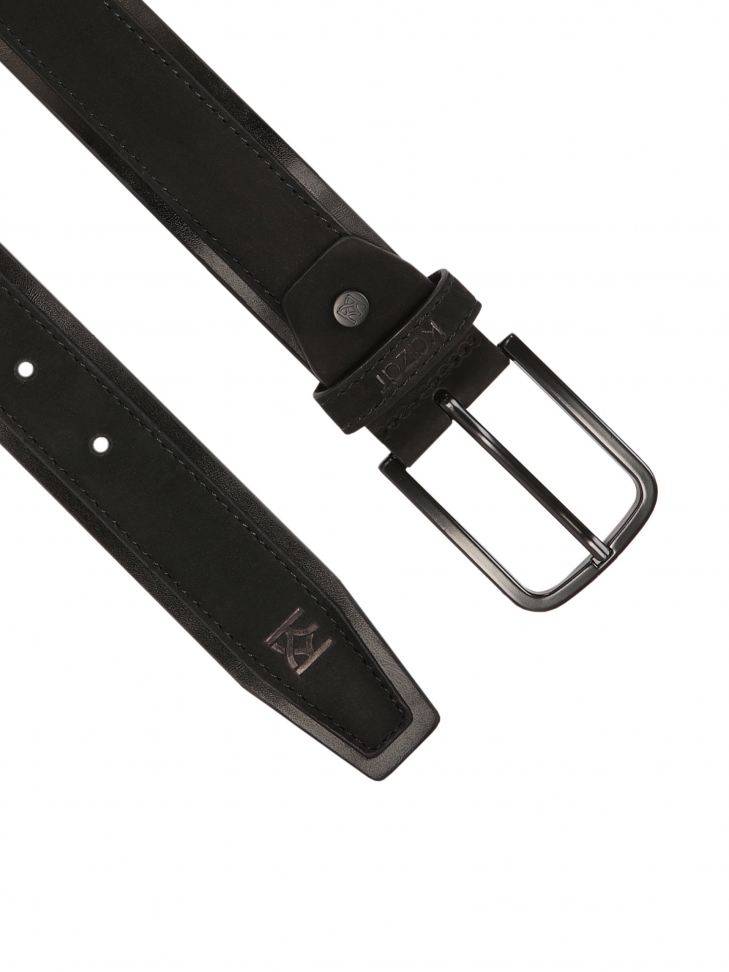 Casual black nubuck and grain leather belt  JEREMIUS