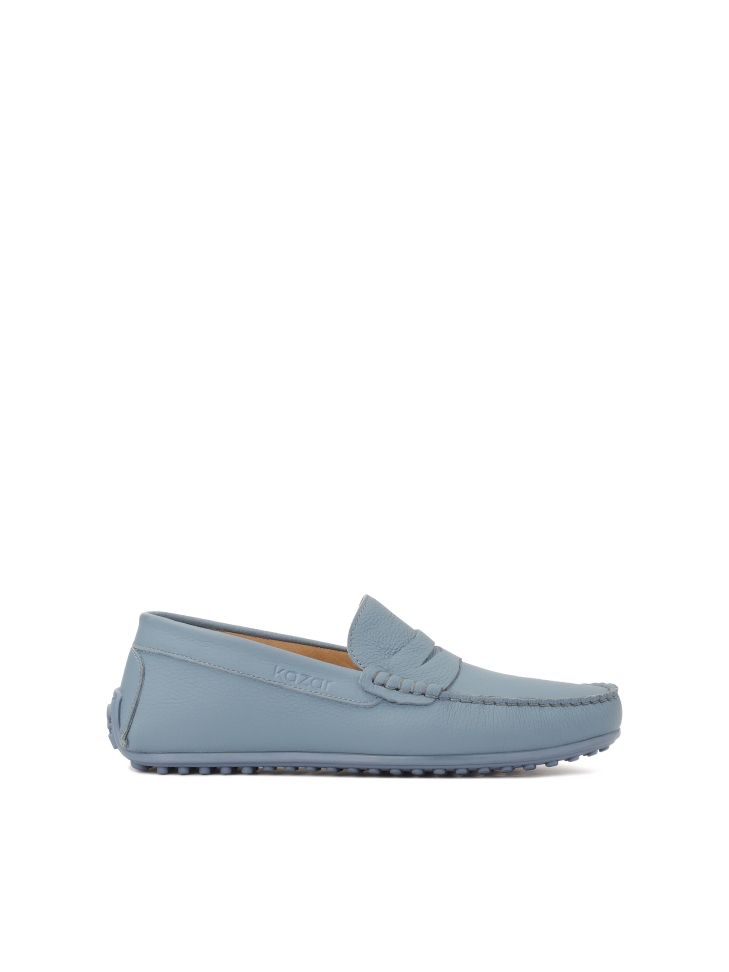 Blue men's leather moccasins TYODOR