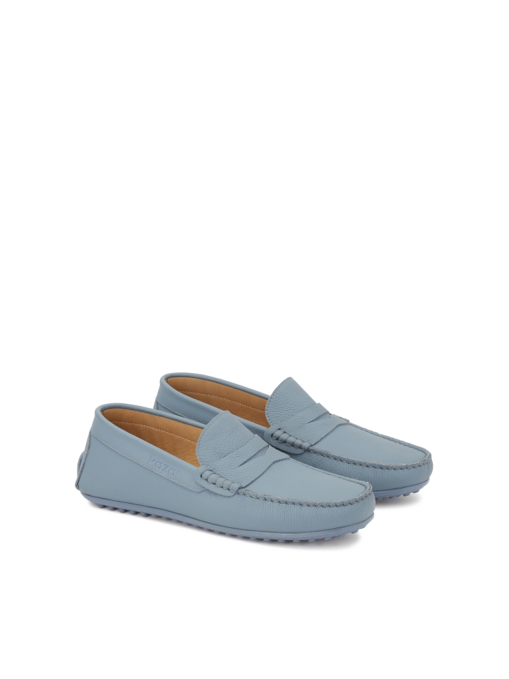Blue men's leather moccasins TYODOR