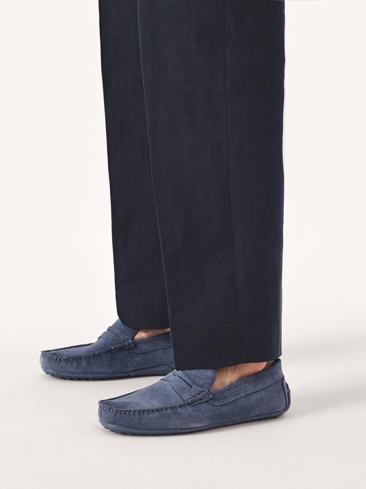 Blue suede moccasins on a studded rubber sole  TYODOR