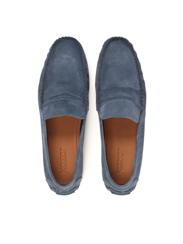 Blue suede moccasins on a studded rubber sole  TYODOR