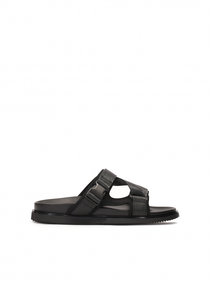 Mens' leather slides in black color  LUDVIC