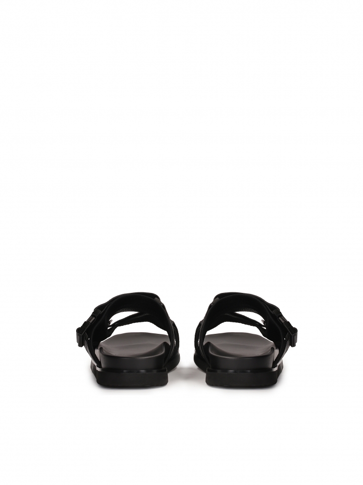Mens' leather slides in black color  LUDVIC