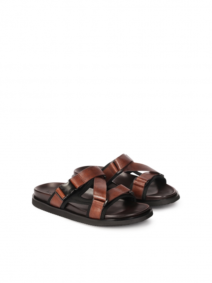 Brown leather slides LUDVIC
