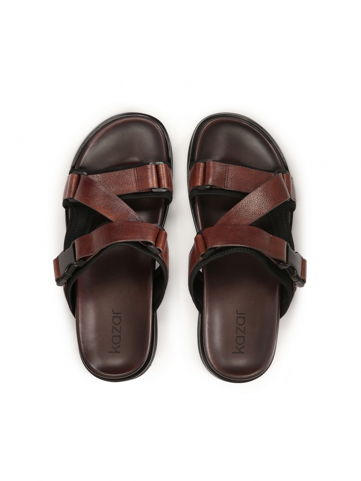 Brown leather slides LUDVIC