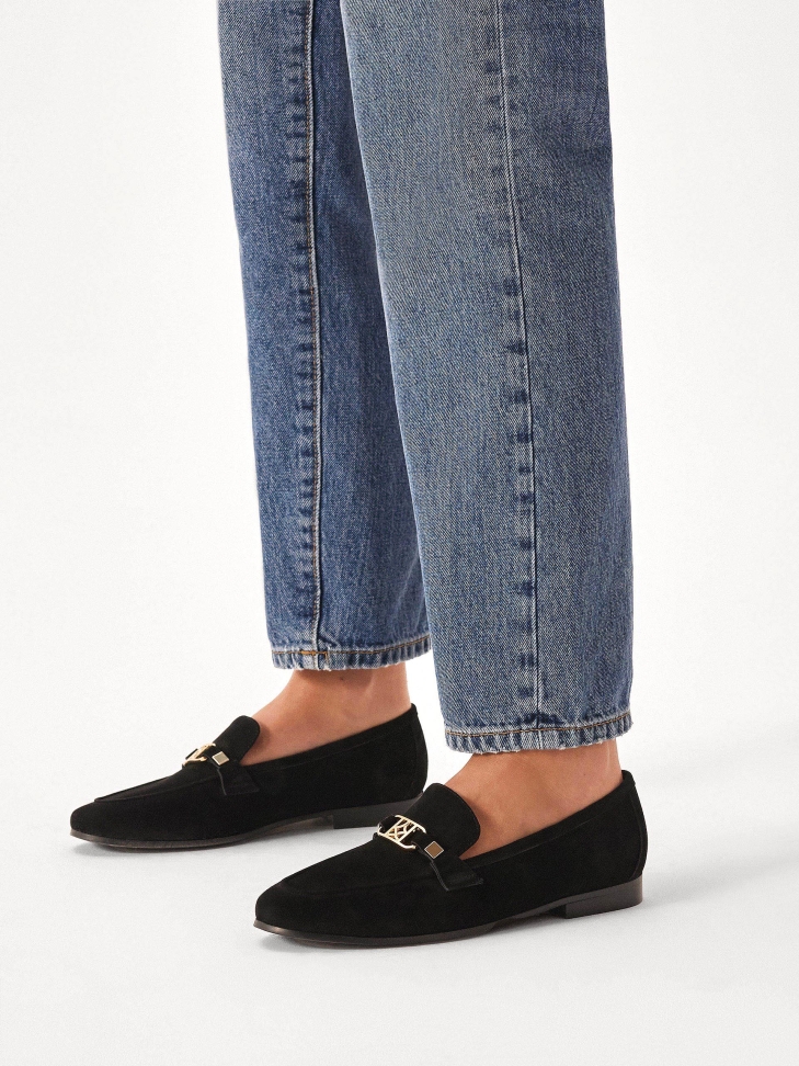 Black suede loafers with metal embellishment HONORINE