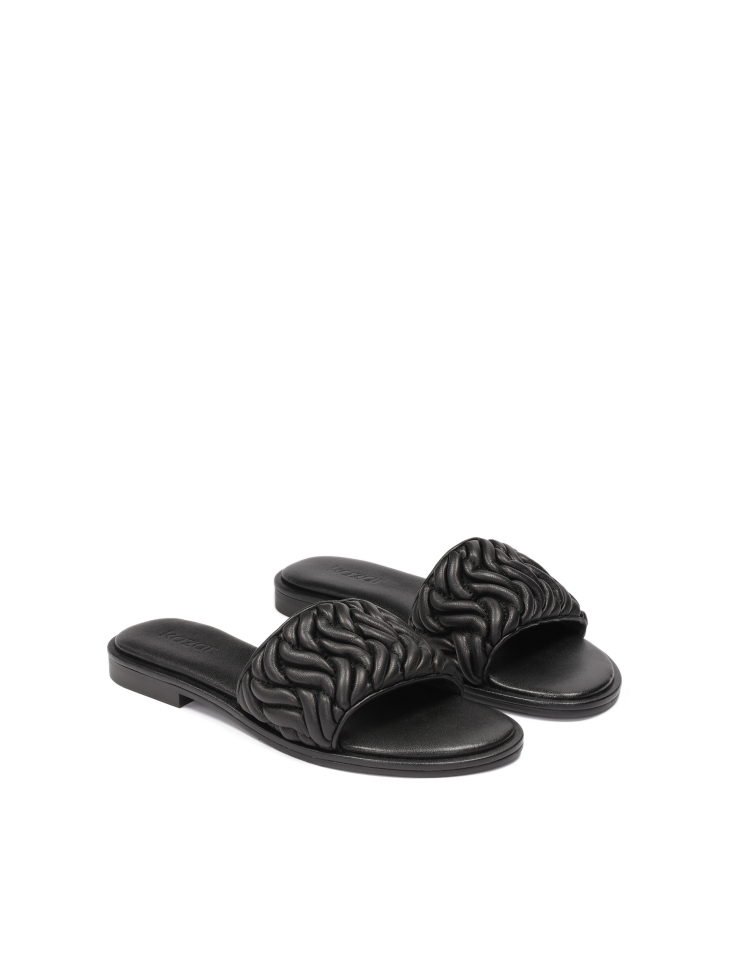 Black leather slides with crinkle strap JOVITE