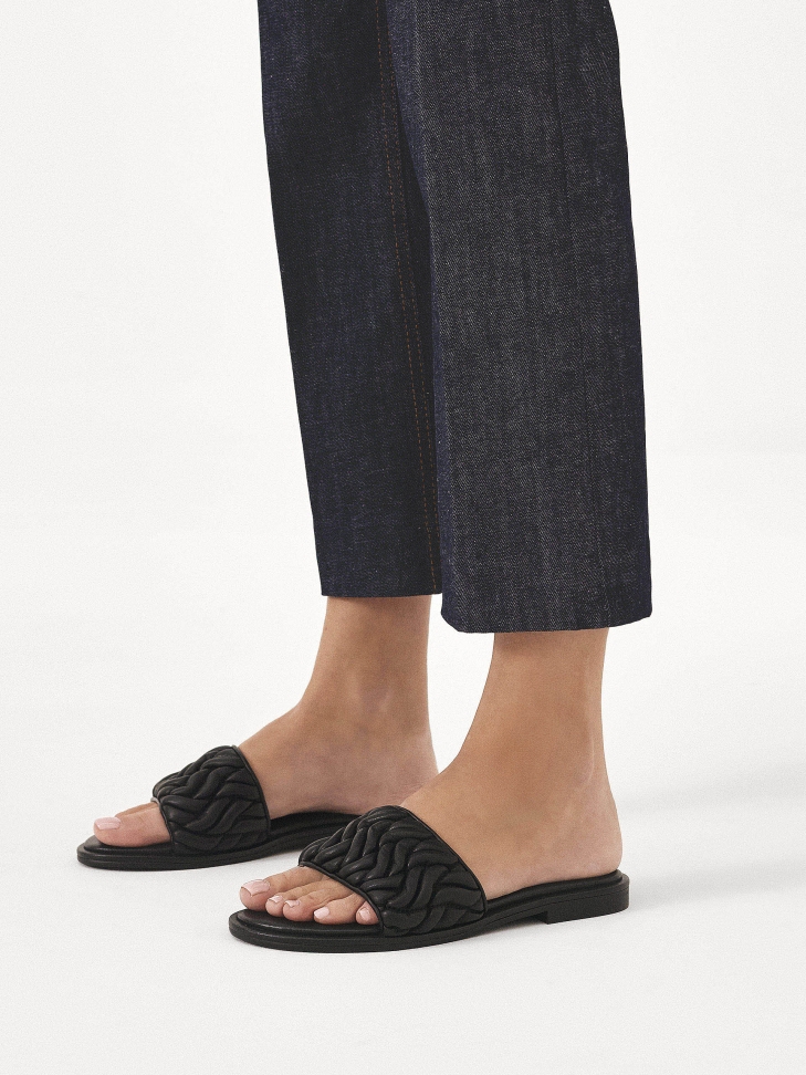 Black leather slides with crinkle strap JOVITE