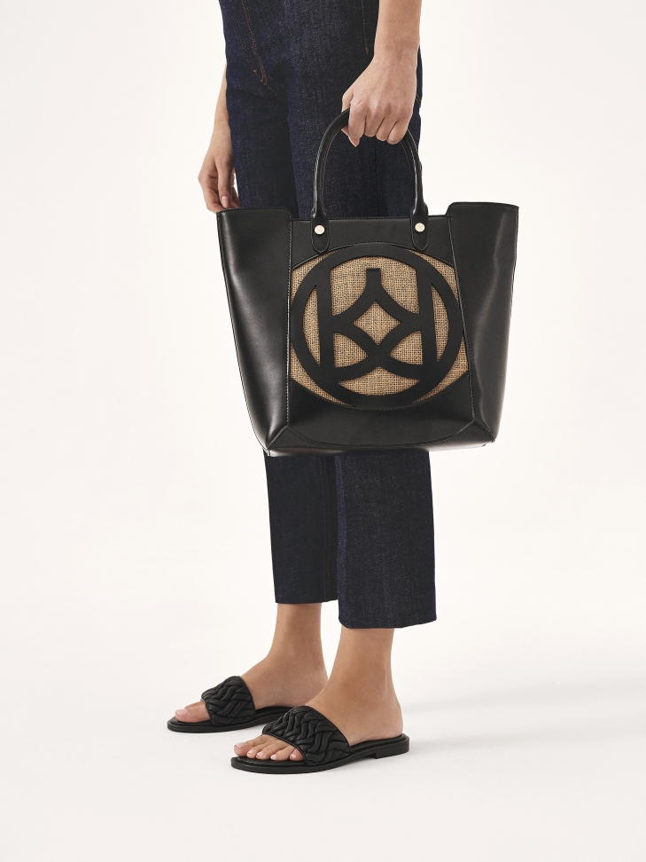 Black leather slides with crinkle strap JOVITE