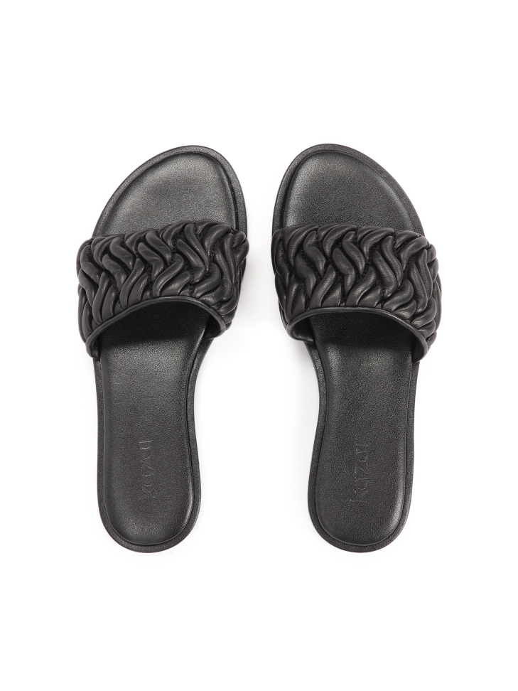 Black leather slides with crinkle strap JOVITE