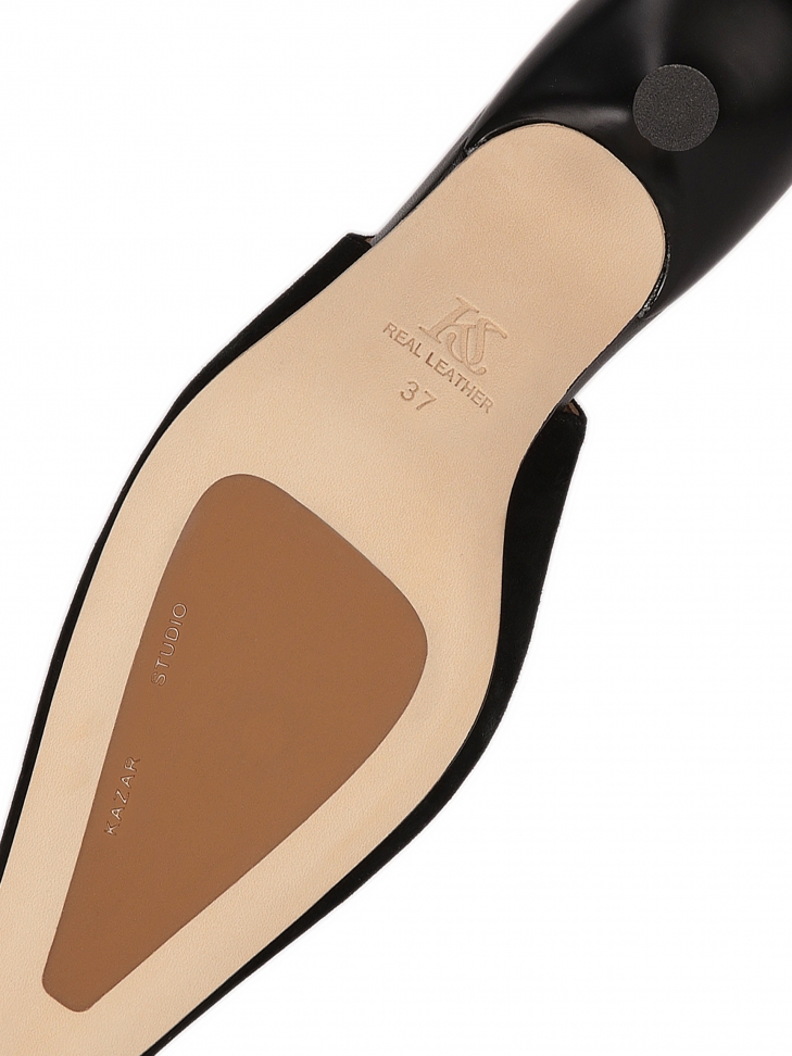 Black suede pumps with open heel and extended nose MALIKA