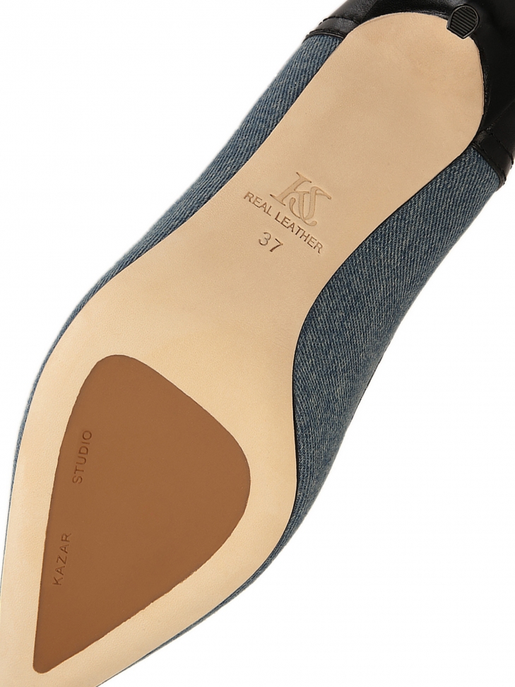 Denim fabric and leather pumps CHANTEL