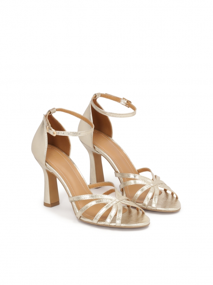 Gold sandals with a stable heel CRYSTAL