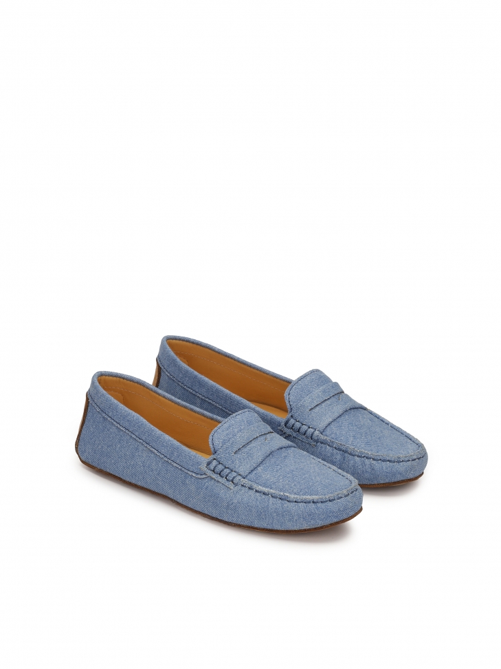 Blue denim fabric moccasins APRICOT