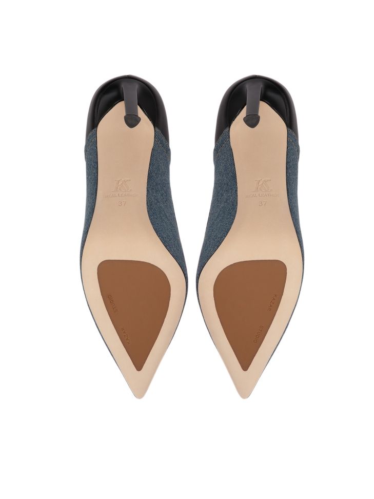 Blue-black combined material pumps NAOMI