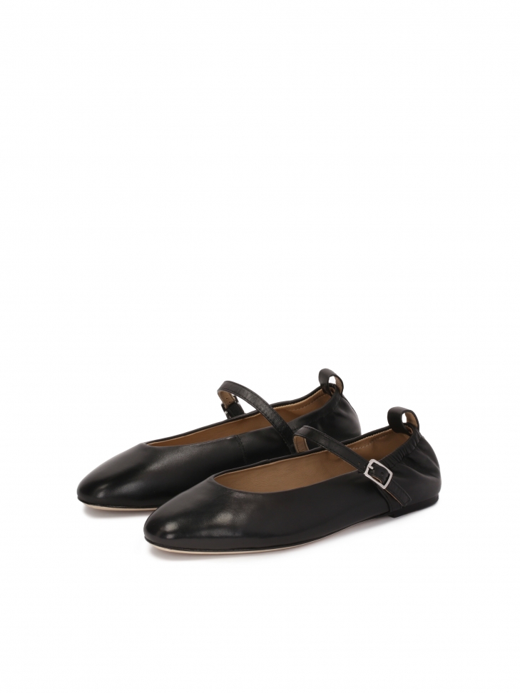 Black leather ballerinas with buckled strap LETICIA