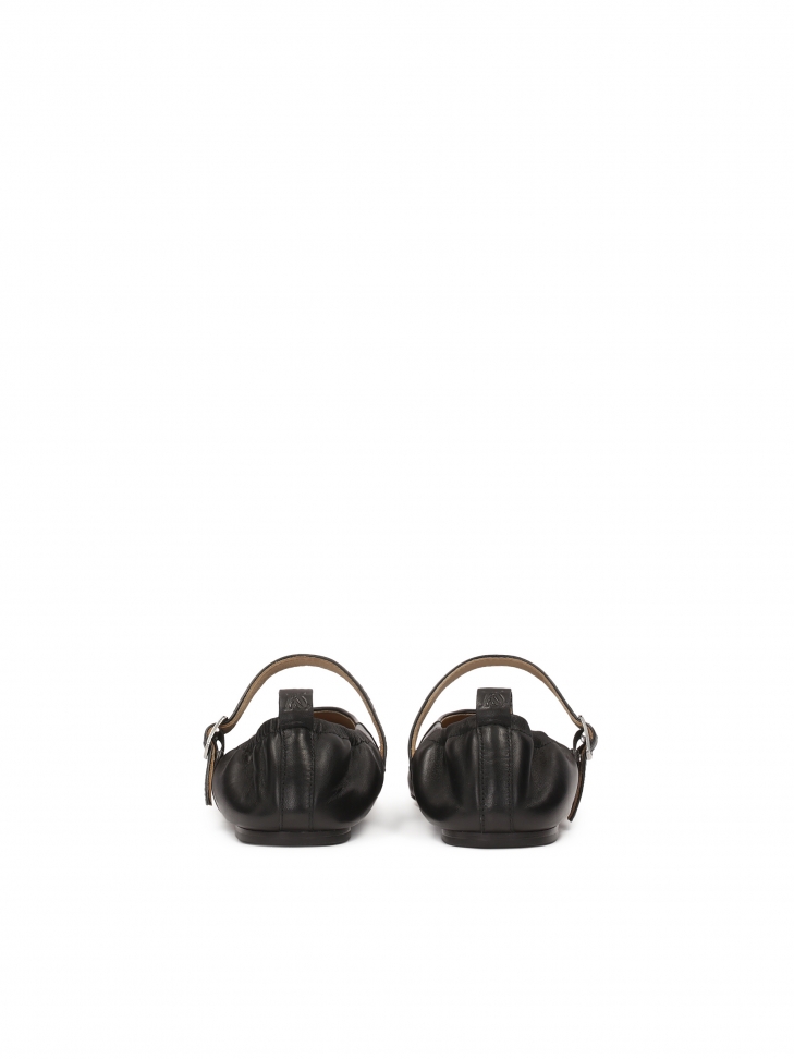 Black leather ballerinas with buckled strap LETICIA