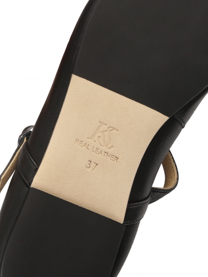Black leather ballerinas with buckled strap LETICIA