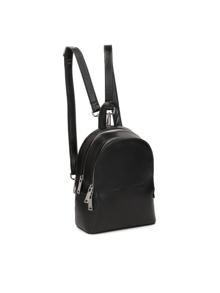 Small black rigid leather backpack BRYCE