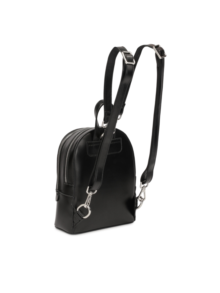 Small black rigid leather backpack BRYCE