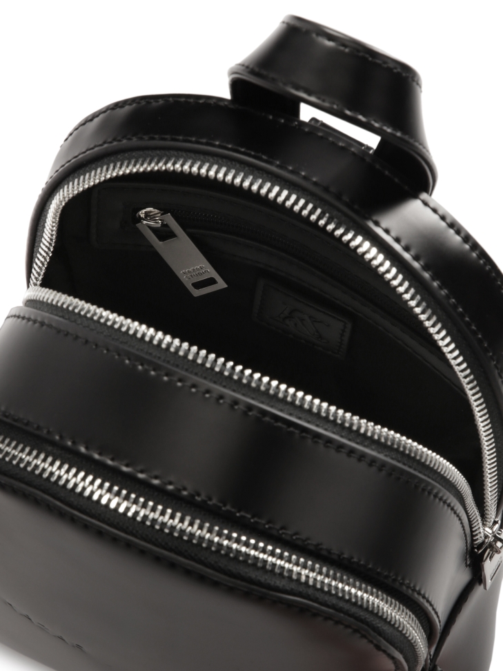 Small black rigid leather backpack BRYCE