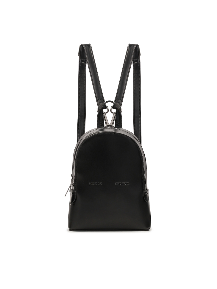 Small black rigid leather backpack BRYCE