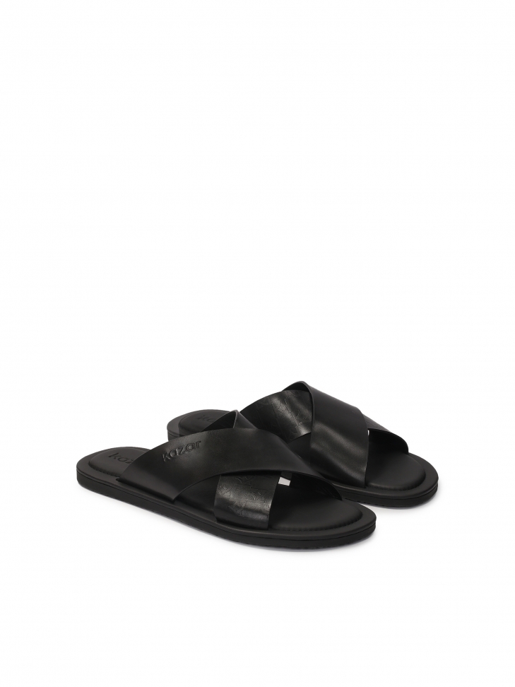 Minimalist black leather slides LINCIUS