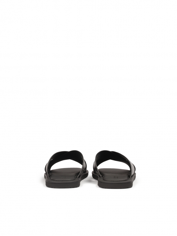 Minimalist black leather slides LINCIUS