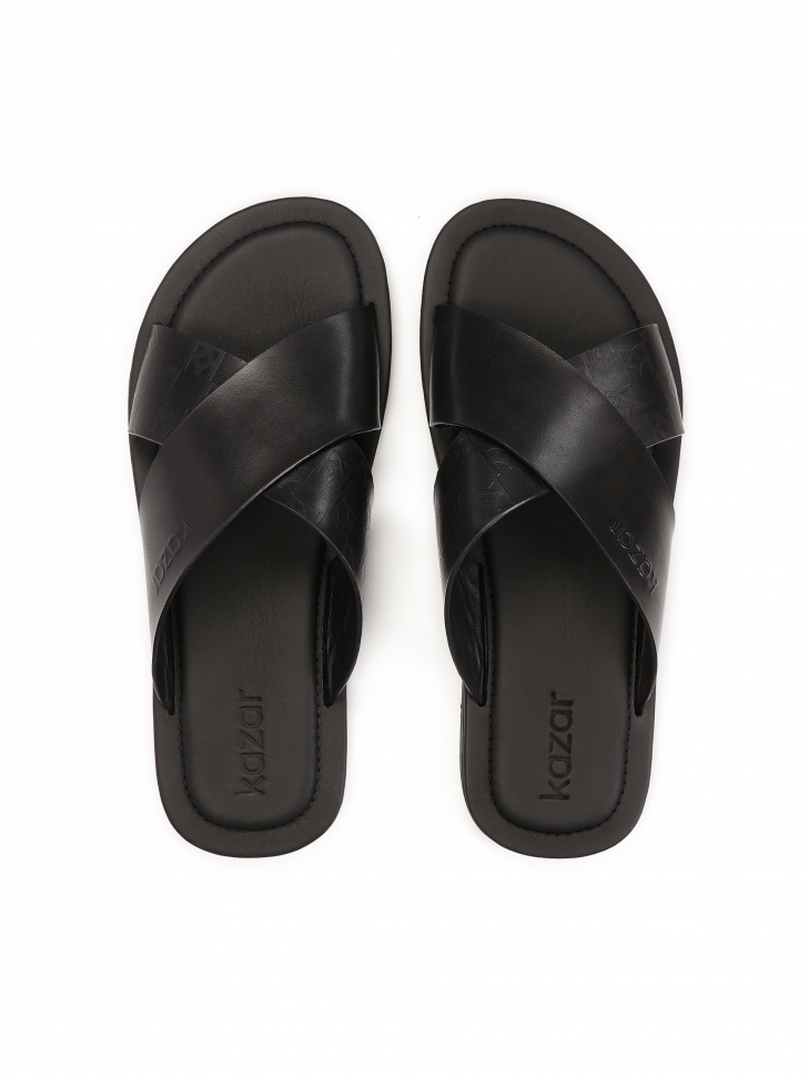 Minimalist black leather slides LINCIUS