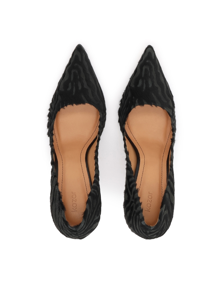Zebra pattern leather pumps with bristles SIMONNE