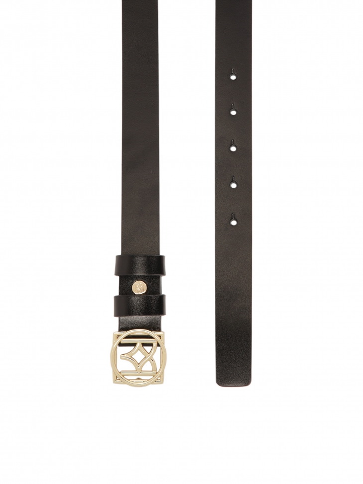 Minimalist leather women's belt with logo buckle  VALLEY
