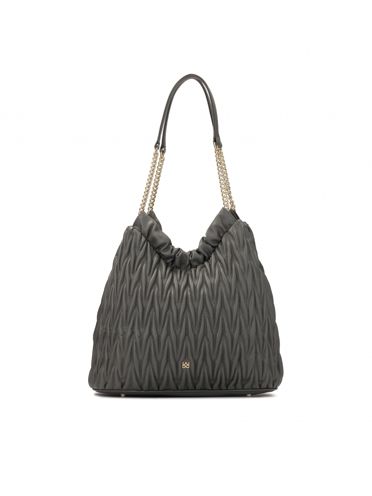Quilted gray handbag with long handles  SOLENE
