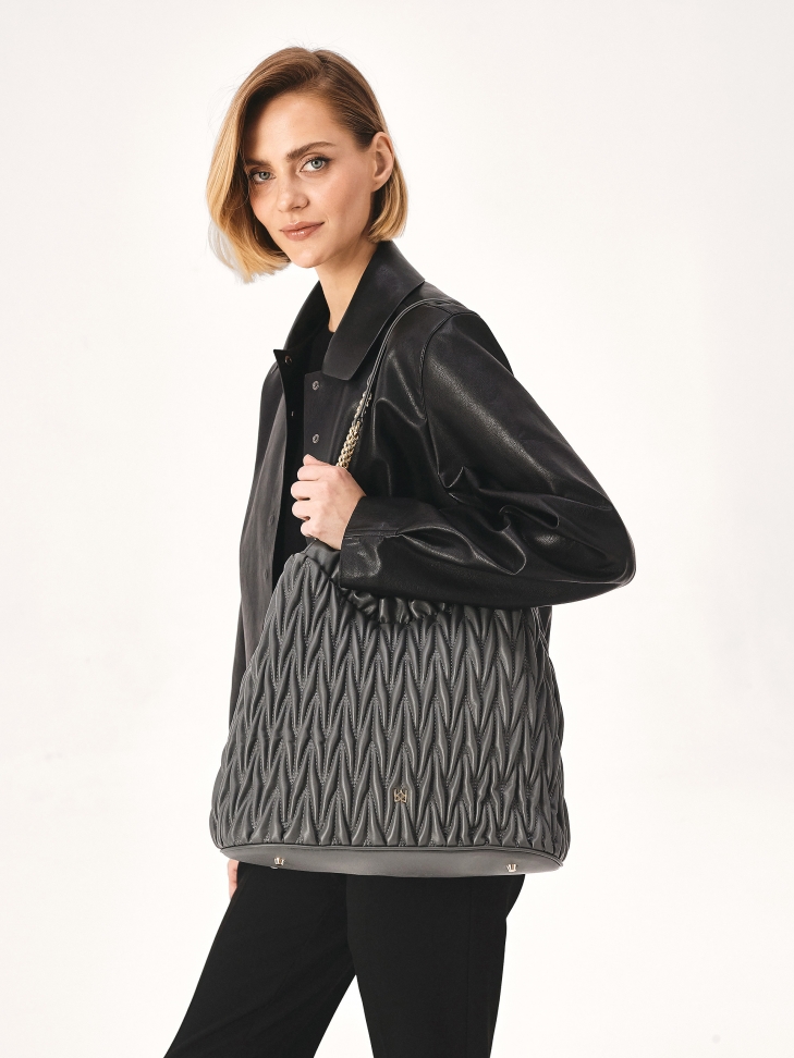 Quilted gray handbag with long handles  SOLENE