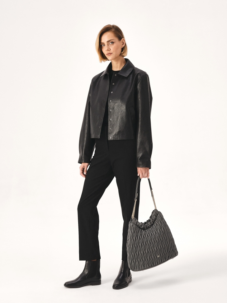 Quilted gray handbag with long handles  SOLENE